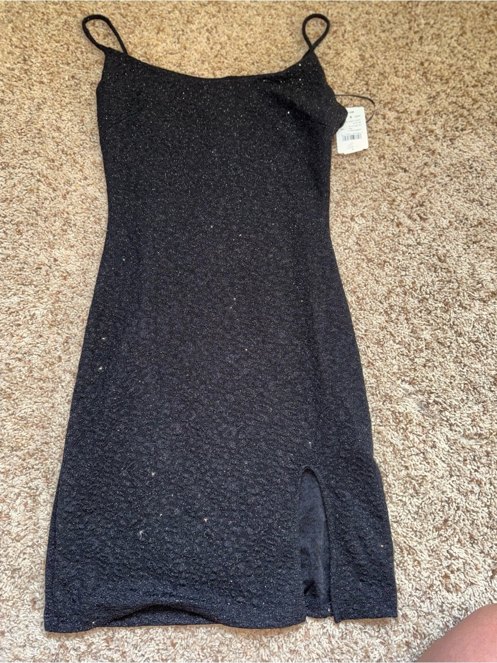 Windsor Black Sparkle Slip Midi Dress with Side Slit